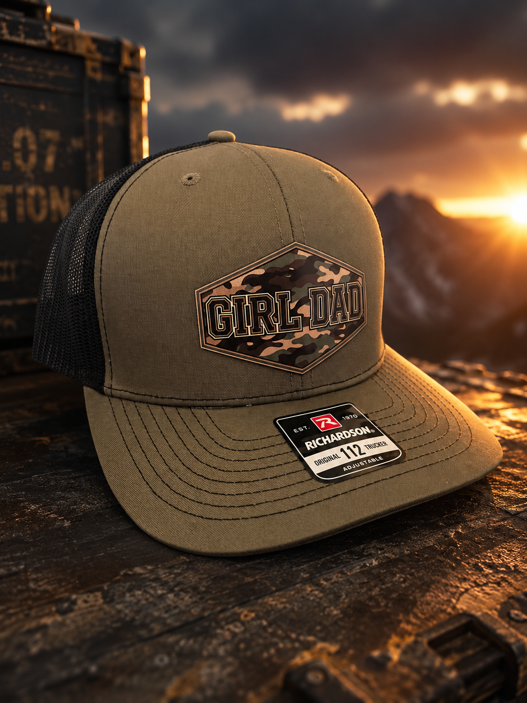 Girl Dad Camo Hat | Richardson 112 Trucker Hat with Leatherette Patch