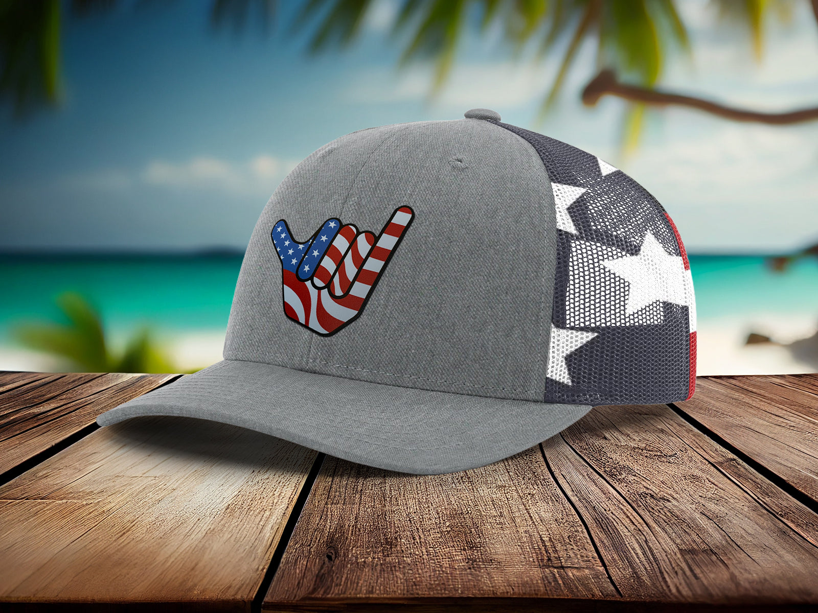 Hang Ten USA Richardson 112 Trucker Hat | UV Printed Leatherette Patch Cap