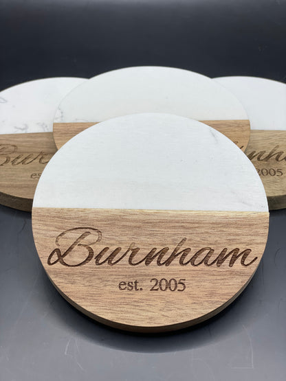 Marble & Acacia Wood Coaster Set | Set of 4 – Stylish Natural Home Décor