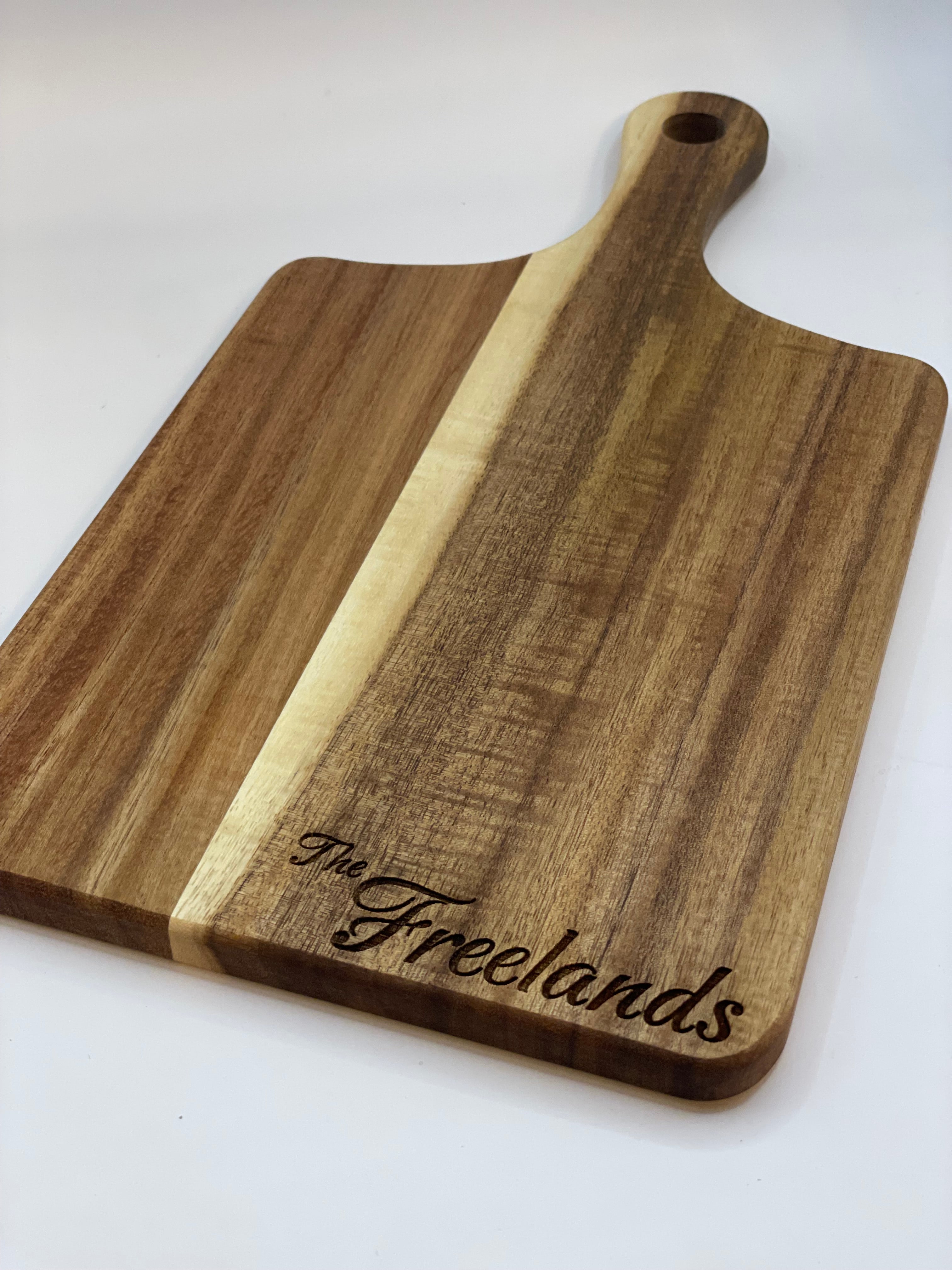 Personalized Family Name Acacia Wood Cutting Board 7×13 | Custom Engraved Serving & Charcuterie Board by Bad Ash Creatives