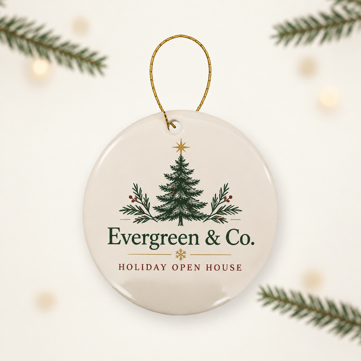 Custom business logo ceramic Christmas ornament